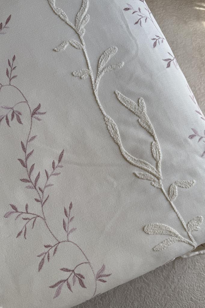 Luna Rose Nakışlı Şönil 3 Parça Çift Kişilik Yatak Örtüsü Krem Pudra - 2