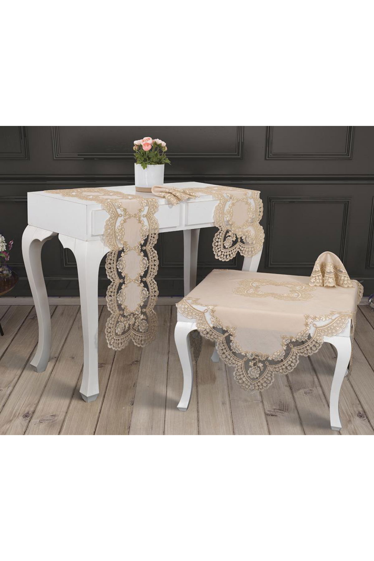 Lüx Kaftan Kordone 5 Parça Salon Takımı Cappucino - 1