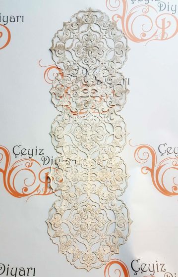 Luxury Star Kadife Runner Bej - Çeyiz Diyarı