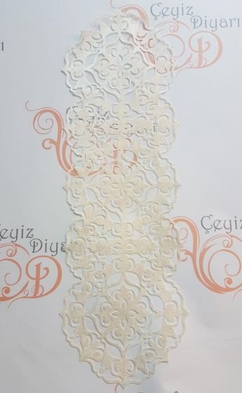 Luxury Star Kadife Runner Krem - Çeyiz Diyarı