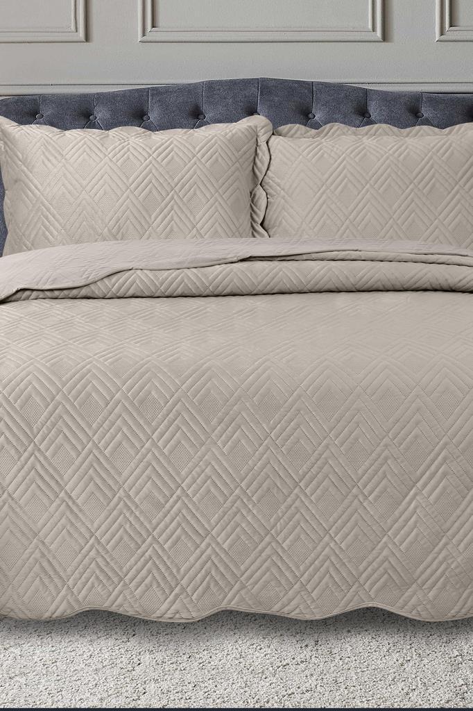 Lydia Çift Kişilik Lüks Kadife Yatak Örtüsü Bej - 1