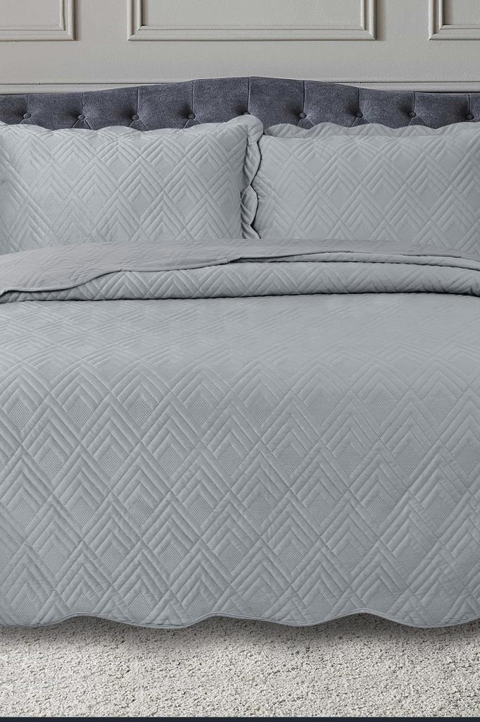 Lydia Çift Kişilik Lüks Kadife Yatak Örtüsü Gri - 1