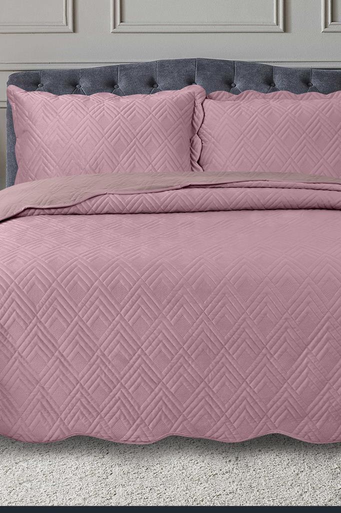 Lydia Çift Kişilik Lüks Kadife Yatak Örtüsü Pudra - 1