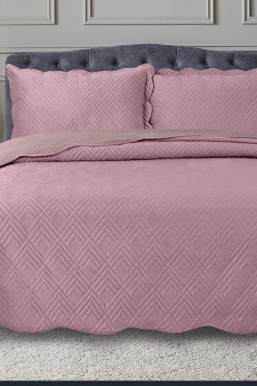 Lydia Çift Kişilik Lüks Kadife Yatak Örtüsü Pudra - Çeyiz Diyarı