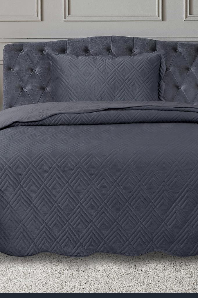 Lydia Tek Kişilik Lüks Kadife Yatak Örtüsü Antrasit - 1