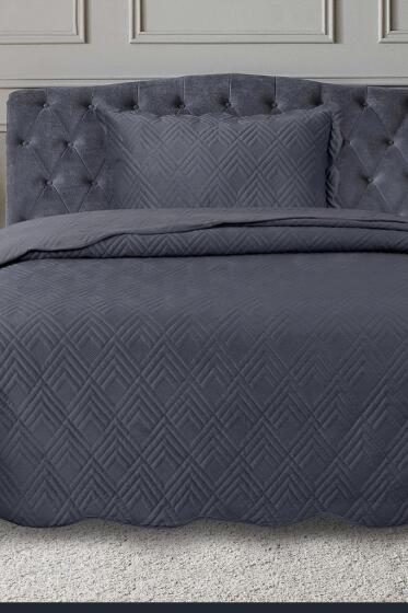 Lydia Tek Kişilik Lüks Kadife Yatak Örtüsü Antrasit - Çeyiz Diyarı