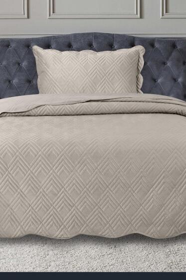 Lydia Tek Kişilik Lüks Kadife Yatak Örtüsü Bej - Çeyiz Diyarı