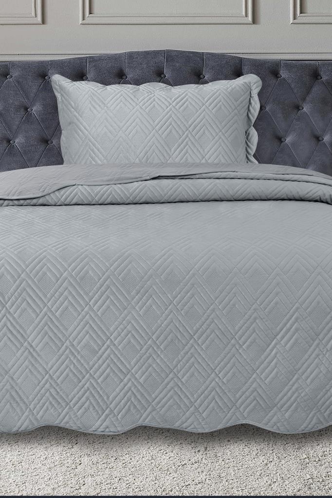 Lydia Tek Kişilik Lüks Kadife Yatak Örtüsü Gri - 1