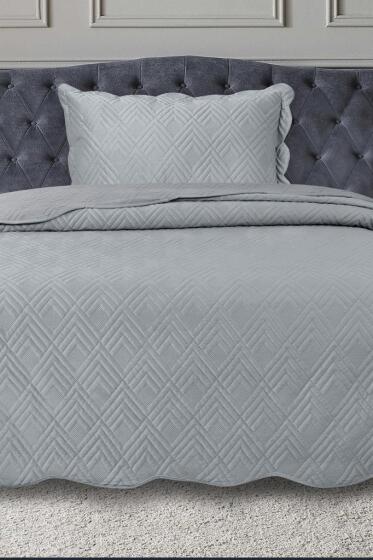 Lydia Tek Kişilik Lüks Kadife Yatak Örtüsü Gri - Çeyiz Diyarı