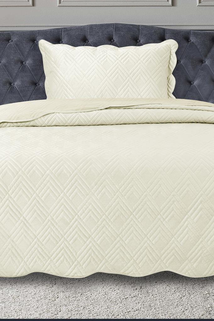 Lydia Tek Kişilik Lüks Kadife Yatak Örtüsü Krem - 1