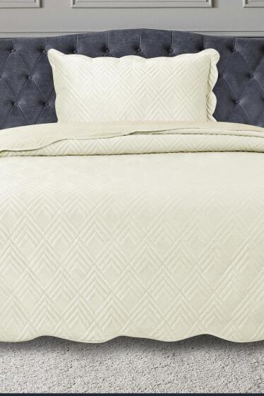 Lydia Tek Kişilik Lüks Kadife Yatak Örtüsü Krem - Çeyiz Diyarı