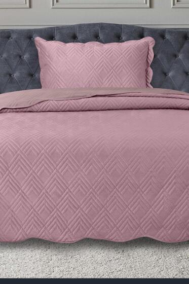 Lydia Tek Kişilik Lüks Kadife Yatak Örtüsü Pudra - Çeyiz Diyarı