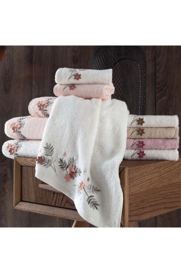 Mabella Nakışlı Çeyizlik 6lı Bambu El Yüz Havlusu 50x90 Cm - Çeyiz Diyarı
