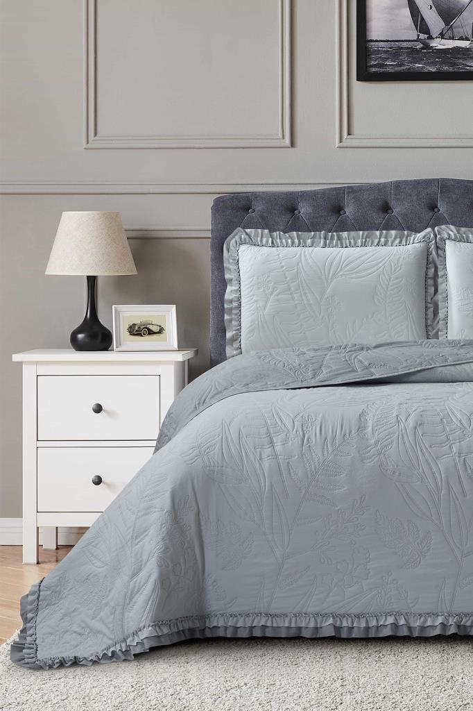 Madrid Elyaf Dolgulu Çift Kişilik 240x260 Cm Yatak Örtüsü Antrasit - 1