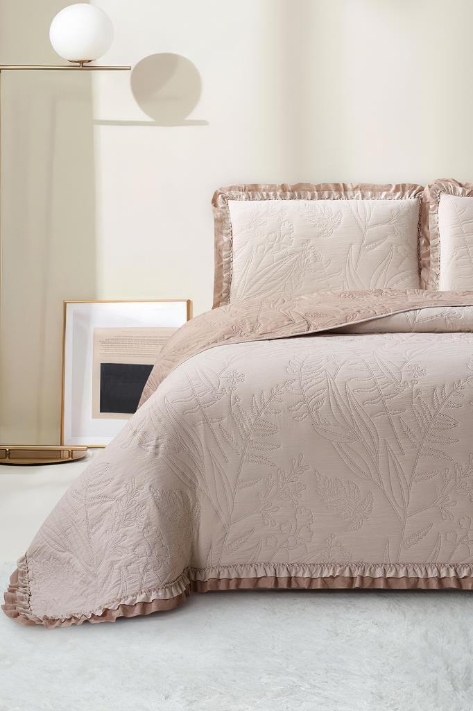 Madrid Elyaf Dolgulu Çift Kişilik 240x260 Cm Yatak Örtüsü Bej - 1