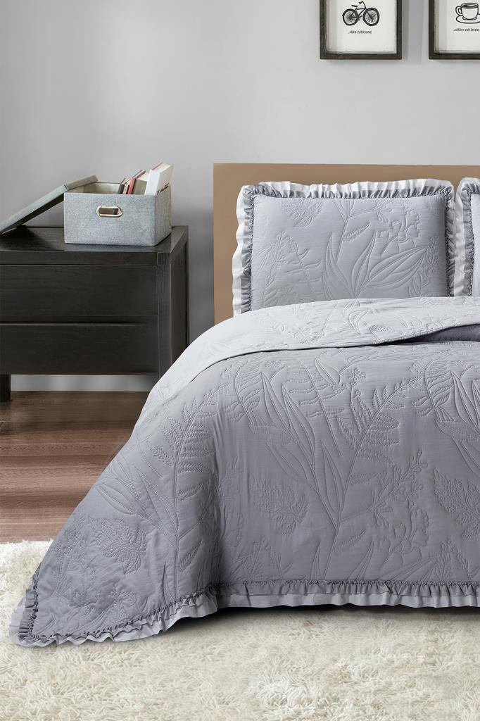 Madrid Elyaf Dolgulu Çift Kişilik 240x260 Cm Yatak Örtüsü Gri - 1