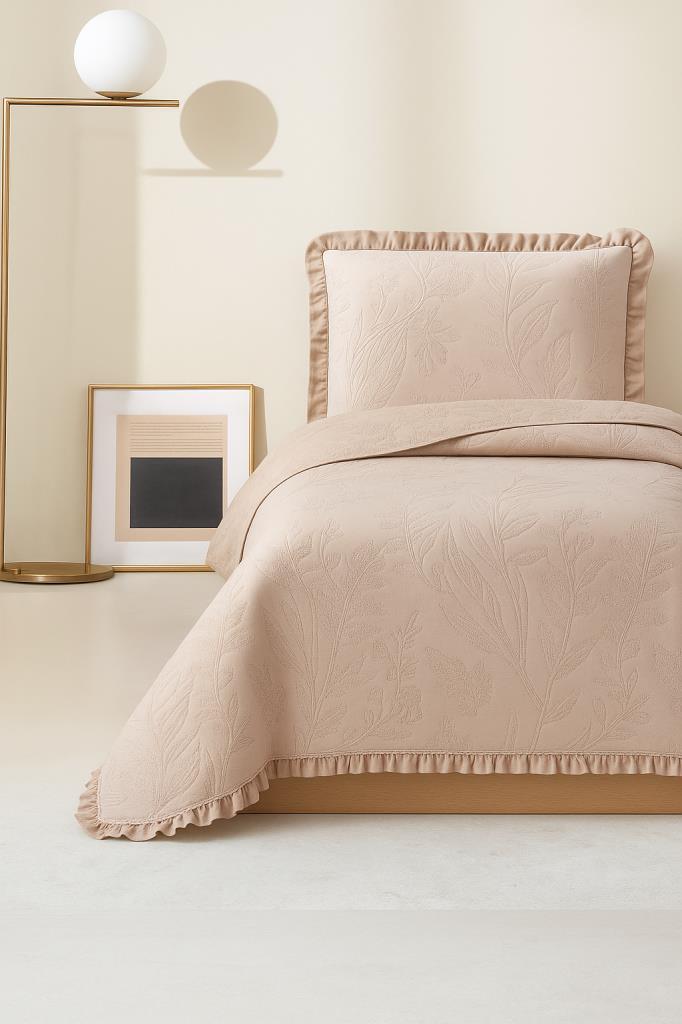 Madrid Elyaf Dolgulu Tek Kişilik 180x240 Cm Yatak Örtüsü Bej - 1