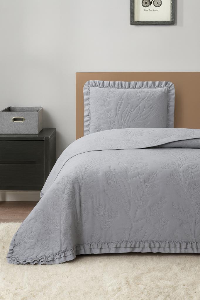 Madrid Elyaf Dolgulu Tek Kişilik 180x240 Cm Yatak Örtüsü Gri - 1