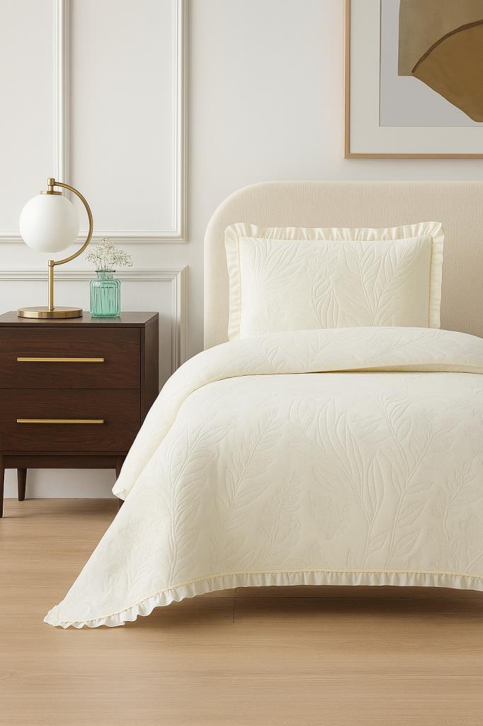 Madrid Elyaf Dolgulu Tek Kişilik 180x240 Cm Yatak Örtüsü Krem - 1