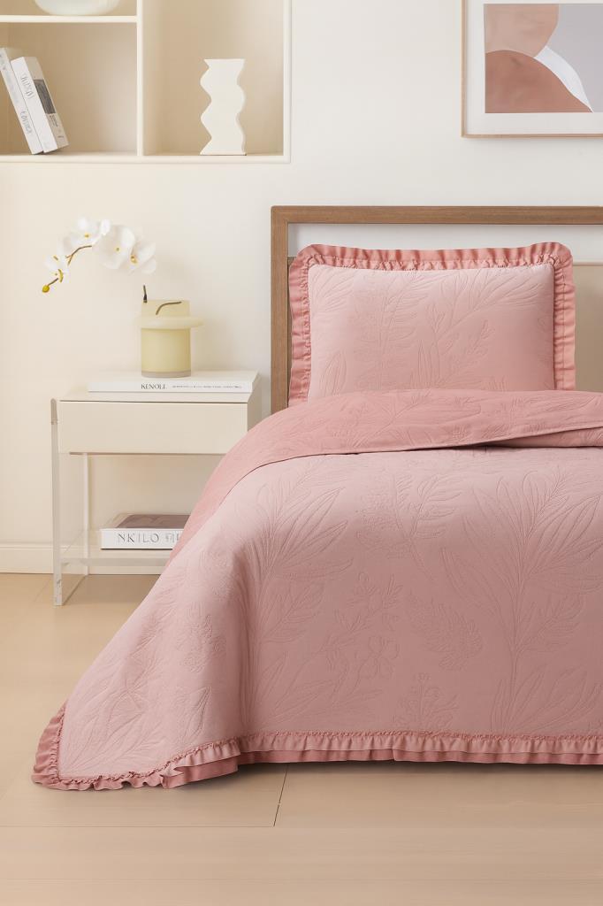 Madrid Elyaf Dolgulu Tek Kişilik 180x240 Cm Yatak Örtüsü Pudra - 1