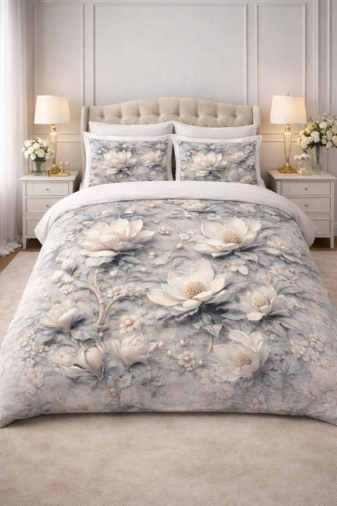 Magnolia 5D Baskılı %100 Pamuklu Dört Mevsim Çift Kişilik Nevresim Takımı - 1