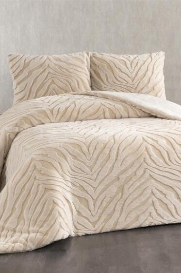 Malaga Tavşan Tüyü Çift Kişilik Yatak Örtüsü 220x240 Bej - Çeyiz Diyarı