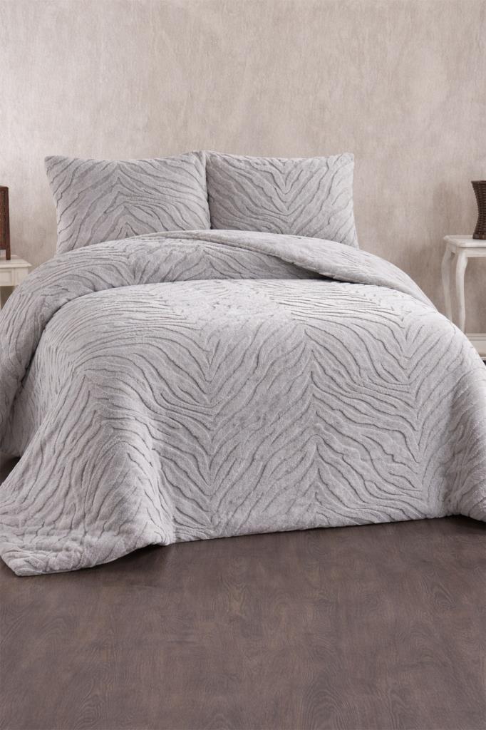 Malaga Tavşan Tüyü Çift Kişilik Yatak Örtüsü 220x240 Gri - 1