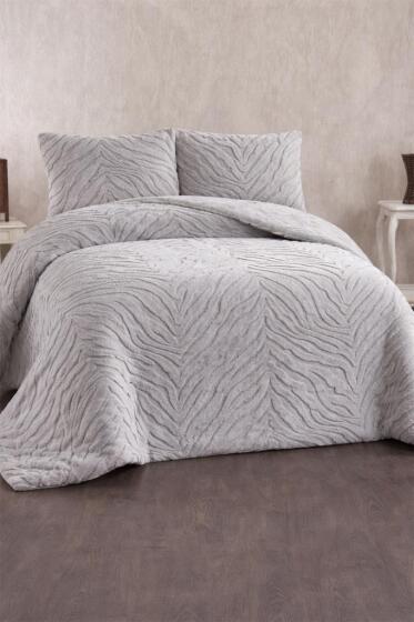Malaga Tavşan Tüyü Çift Kişilik Yatak Örtüsü 220x240 Gri - Çeyiz Diyarı