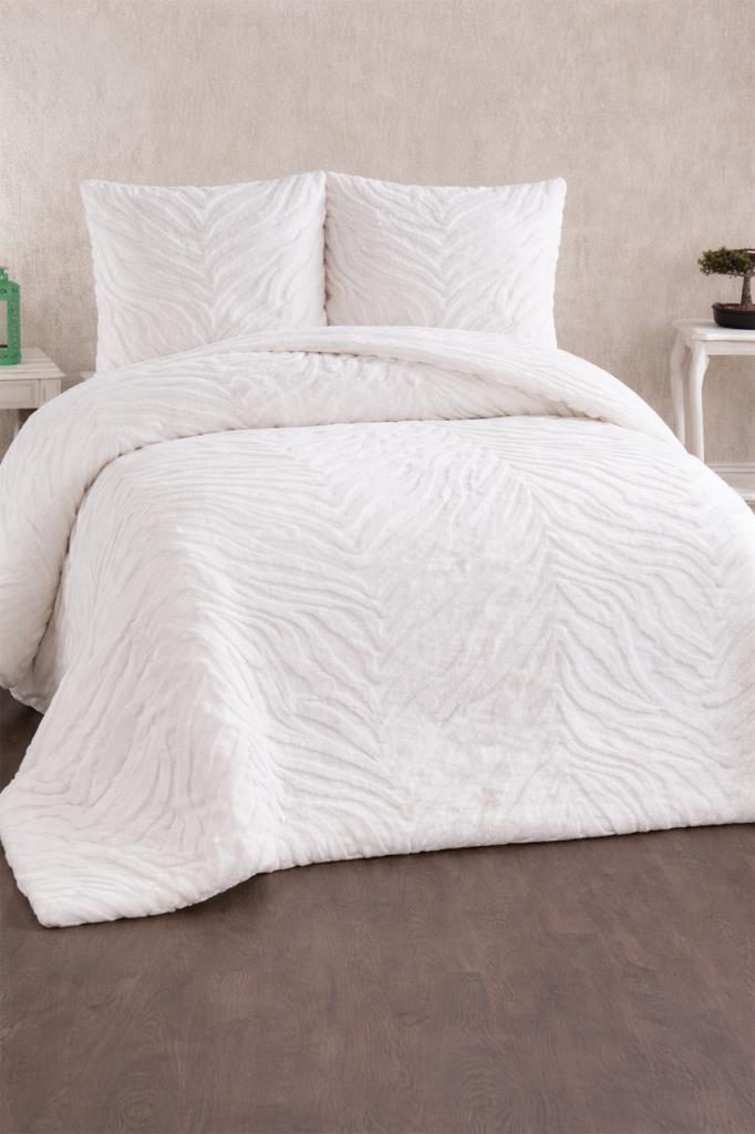 Malaga Tavşan Tüyü Çift Kişilik Yatak Örtüsü 220x240 Krem - 1