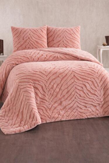Malaga Tavşan Tüyü Çift Kişilik Yatak Örtüsü 220x240 Pudra - Çeyiz Diyarı