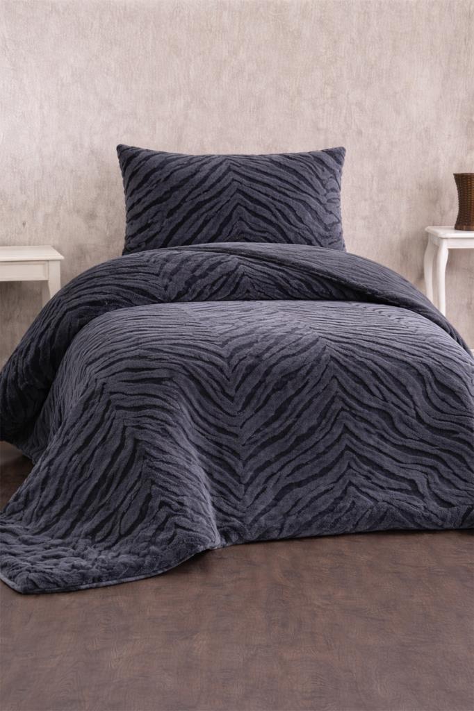 Malaga Tavşan Tüyü Tek Kişilik Yatak Örtüsü 180x240 Antrasit - 1