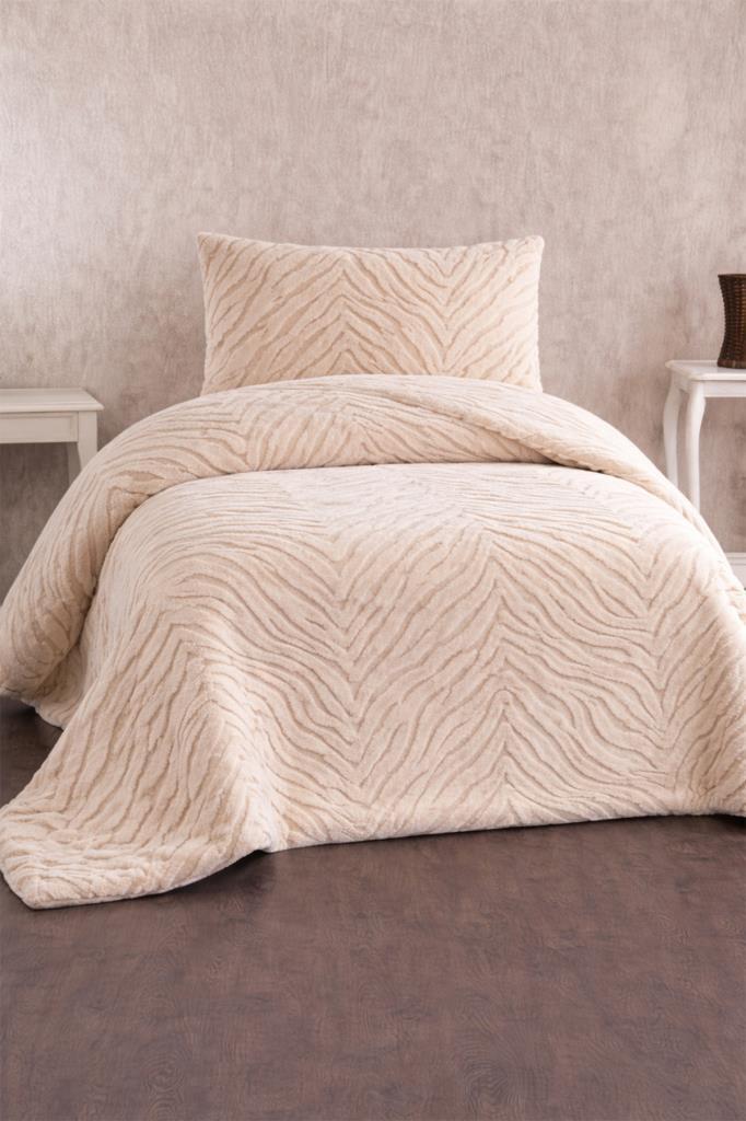 Malaga Tavşan Tüyü Tek Kişilik Yatak Örtüsü 180x240 Bej - 1