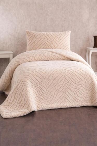 Malaga Tavşan Tüyü Tek Kişilik Yatak Örtüsü 180x240 Bej - Çeyiz Diyarı