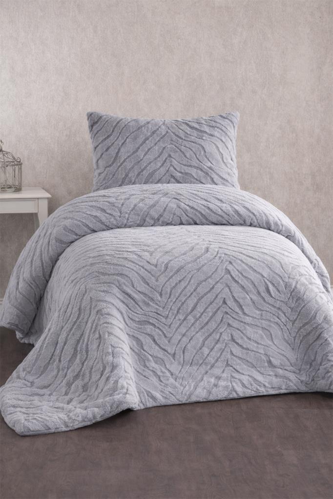 Malaga Tavşan Tüyü Tek Kişilik Yatak Örtüsü 180x240 Gri - 1