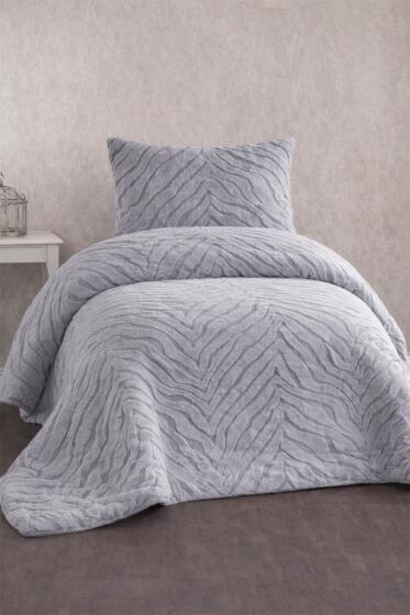 Malaga Tavşan Tüyü Tek Kişilik Yatak Örtüsü 180x240 Gri - Çeyiz Diyarı