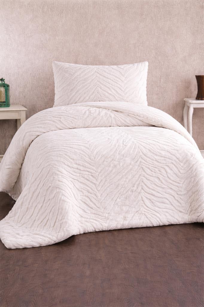 Malaga Tavşan Tüyü Tek Kişilik Yatak Örtüsü 180x240 Krem - 1