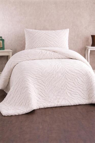 Malaga Tavşan Tüyü Tek Kişilik Yatak Örtüsü 180x240 Krem - Çeyiz Diyarı