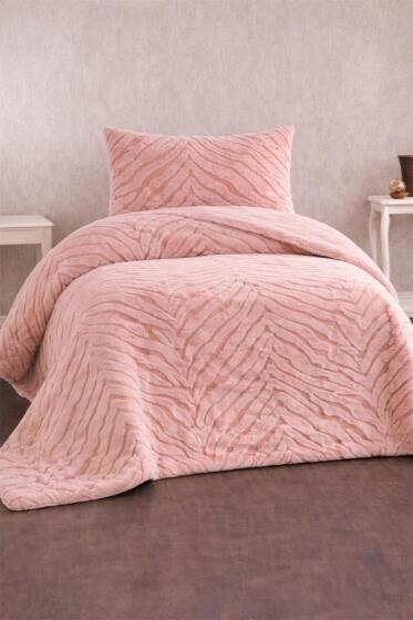 Malaga Tavşan Tüyü Tek Kişilik Yatak Örtüsü 180x240 Pudra - Çeyiz Diyarı