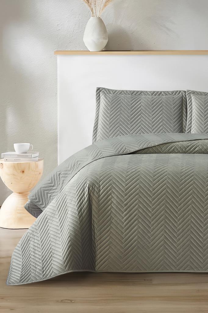 Malta Çift Kişilik Lüks Kadife 240x260 cm Yatak Örtüsü Gri - 1