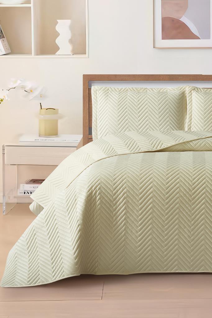 Malta Çift Kişilik Lüks Kadife 240x260 cm Yatak Örtüsü Krem - 1