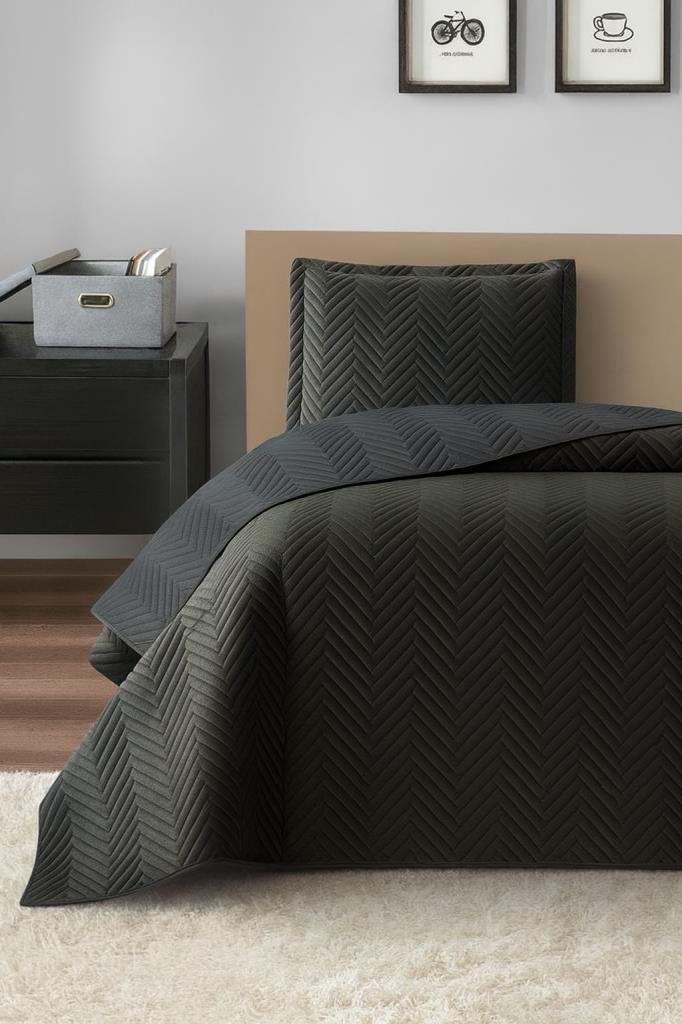 Malta Tek Kişilik Lüks Kadife 180x240 cm Yatak Örtüsü Antrasit - 1