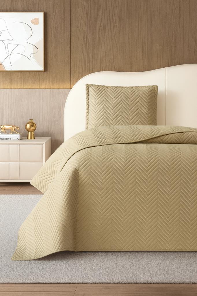 Malta Tek Kişilik Lüks Kadife 180x240 cm Yatak Örtüsü Bej - 1