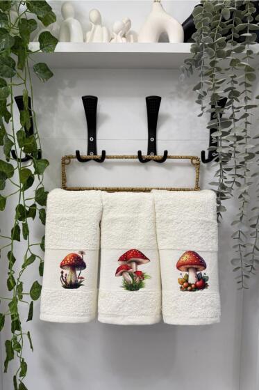 Mantar Baskılı 3lü Mutfak Havlu Takımı 30x50 Cm - Çeyiz Diyarı