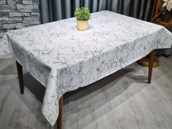 Marbel Silinebilir Dikdörtgen Masa Örtüsü Krem Gümüş 110x140cm - Çeyiz Diyarı