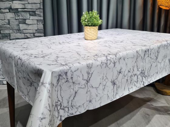 Marbel Silinebilir Dikdörtgen Masa Örtüsü Krem Gümüş 110x140cm - Çeyiz Diyarı (1)