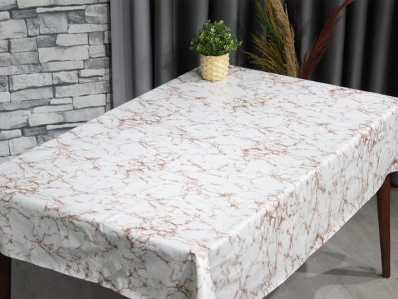 Marbel Silinebilir Dikdörtgen Masa Örtüsü Krem Kahve 110x140cm - Çeyiz Diyarı
