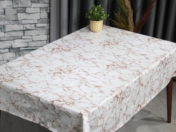 Marbel Silinebilir Dikdörtgen Masa Örtüsü Krem Kahve 110x140cm - Çeyiz Diyarı (1)