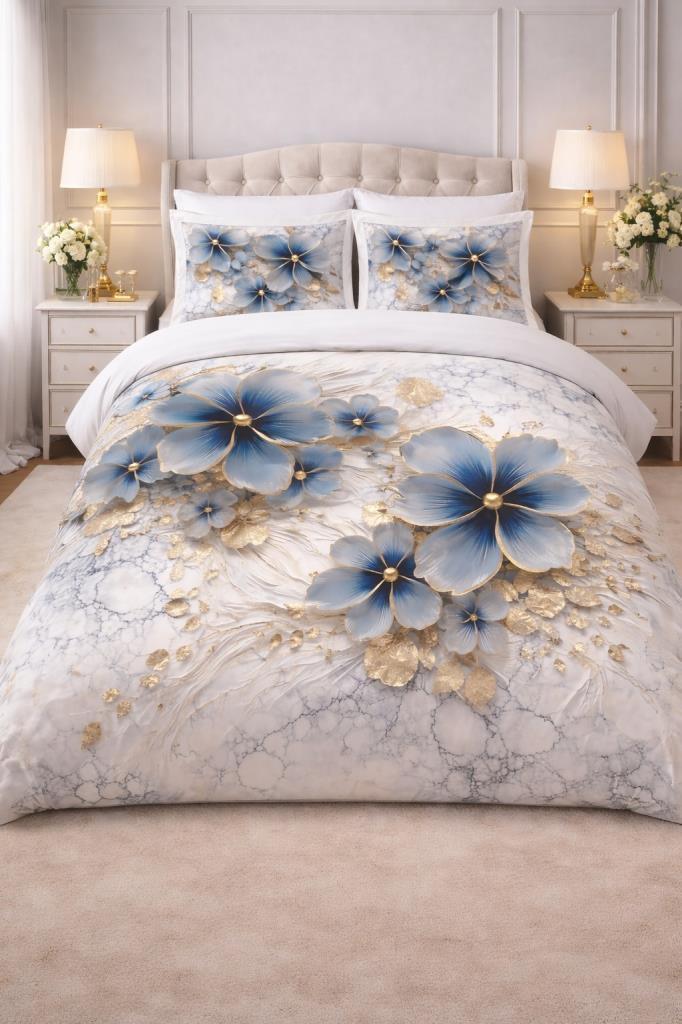 Marbella 5D Baskılı %100 Pamuklu Dört Mevsim Çift Kişilik Nevresim Takımı - 1