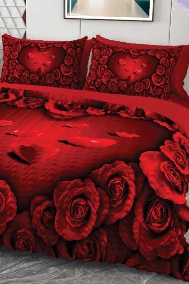Marce Mikro Saten 3D Dijital Baskılı Dört Mevsim Çift Kişilik Nevresim Takımı - Çeyiz Diyarı
