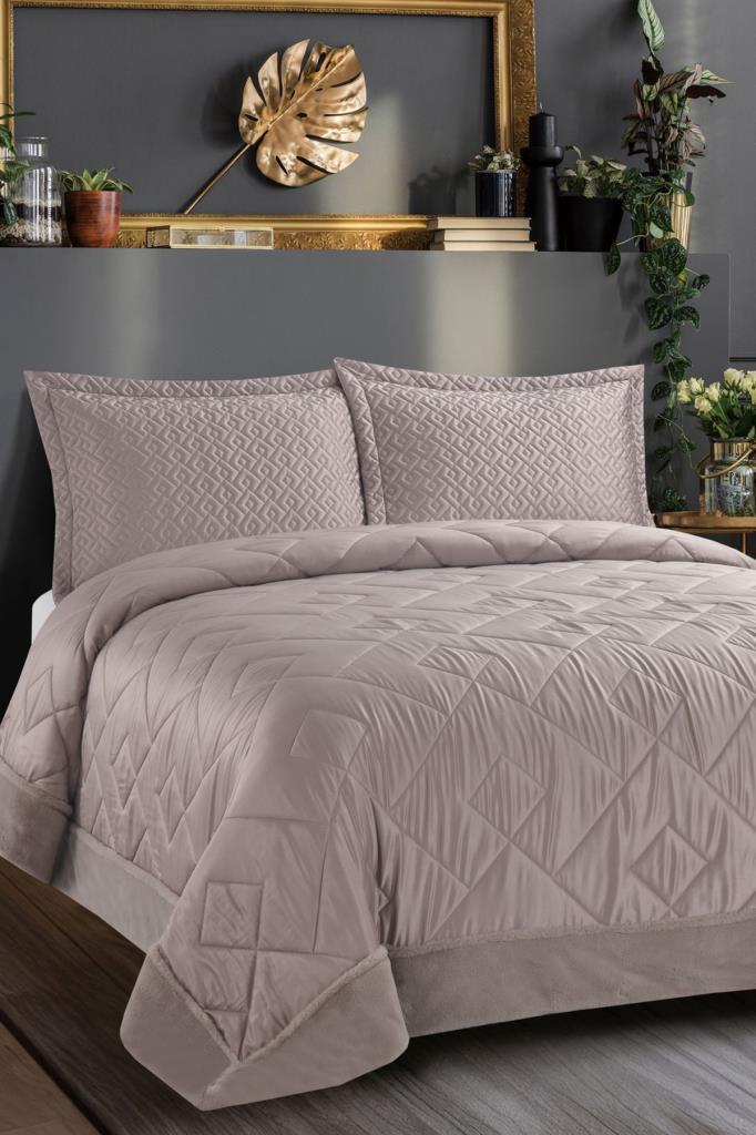 Maria İpek Saten Çift Kişilik Yatak Örtüsü Bej - 1